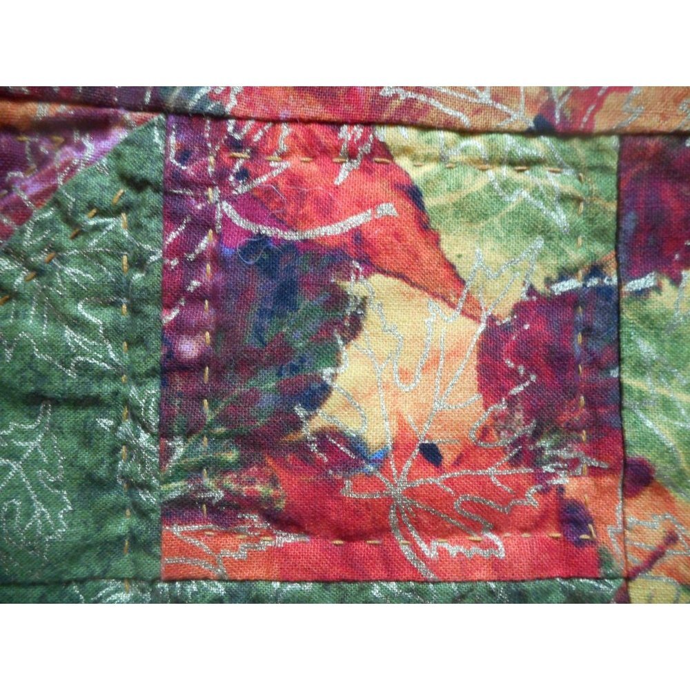 Hand quilted Fall decor wall hanging table Green orange Amish quilt Pattern - Picture 3 of 4